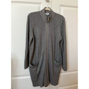 Ellie Sweater Womens XL Gray Stretch Jersey Knit Full Zip Long Line Cardigan